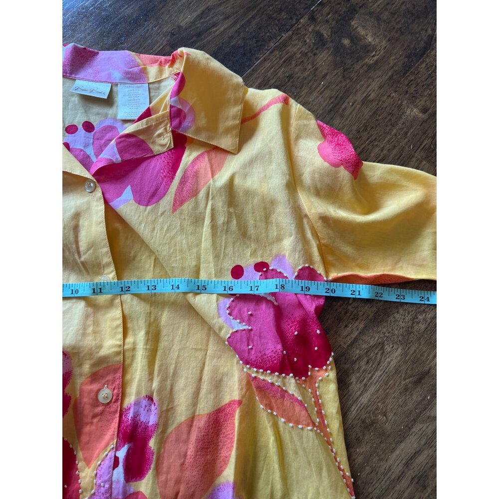 Bobbie Brooks Yellow And Red Floral Button Down Shirt Size Large - Picture 7 of 8